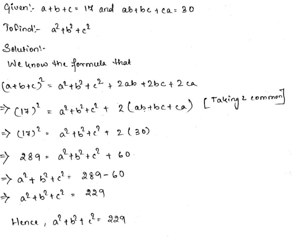 A 2 B 2 C 2 If A B C 17 Andab B Ca 30 Snapsolve