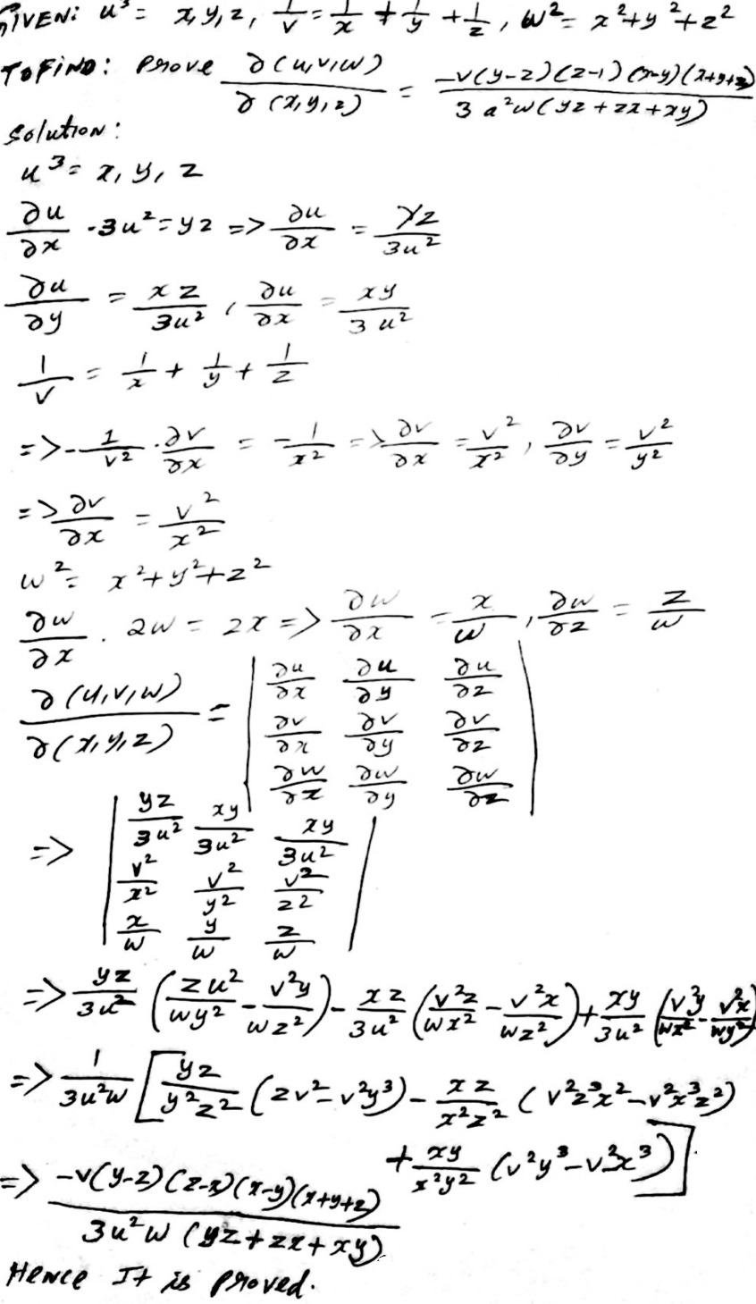 3 1 A 3 Xxx Frac 1 Y Frac 1 X Frac 1 Y Frac 1 2 Cdot W 2 X 2 Y 2 Z 2 Prove Thatfrac Sigma U V W Partial X Y Z Frac V Y Z Z X X Y X Y Y Z 3u 2 W X Zx Xy Roh Snapsolve