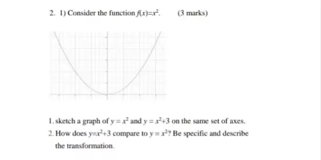 2 1 Consider The Function F X X 2 3 Marks 1 Sketch A Graph Of Y X 2 And Y X 2 3 On The Same Set Of Axes 2 How Does Y X 2 3 Compare To Y X 2 Be Specific And Describethe