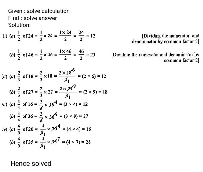 1 Find I 1 2 Of 24 Ii 1 2of 46 Iii 2 3 Of 18 V 3 4 Of 16 Vi 3 4 Of 36 Iv 2 3of 27 Vii 4 5 Of Vii 4 5 Of 35 Snapsolve