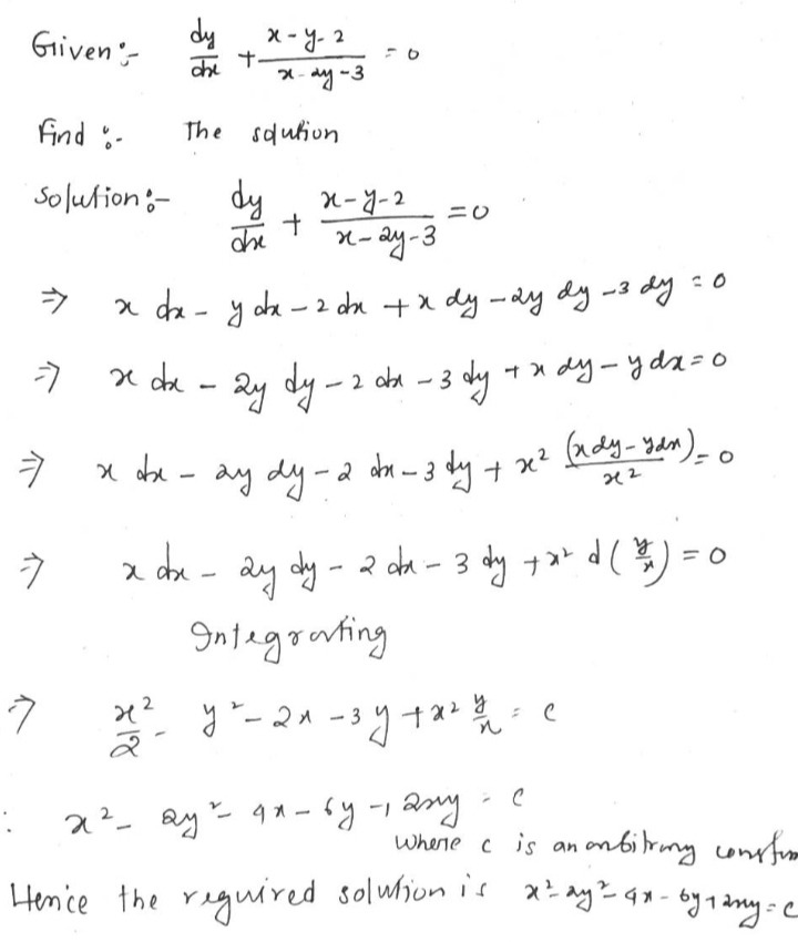 Mpll2 Solve Frac Dy Dx Frac X Y 2 X 2y 3 0 Snapsolve