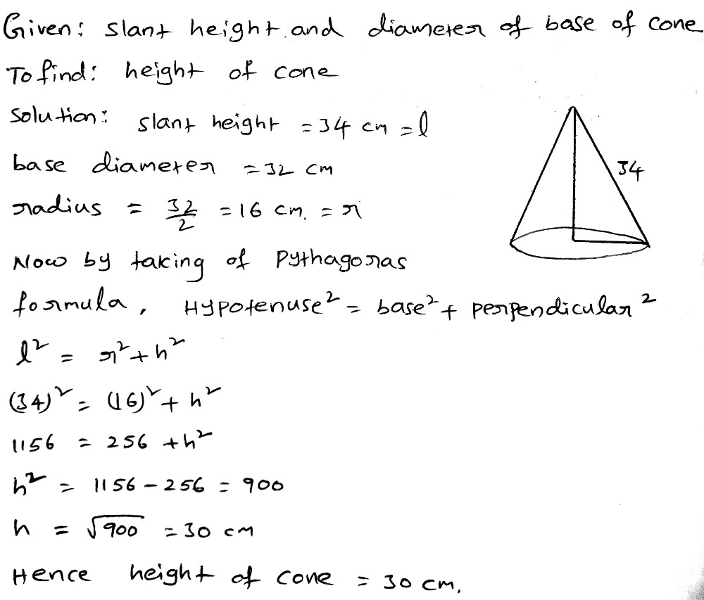 Find the height of cone, if its slant height is 27 cm and base