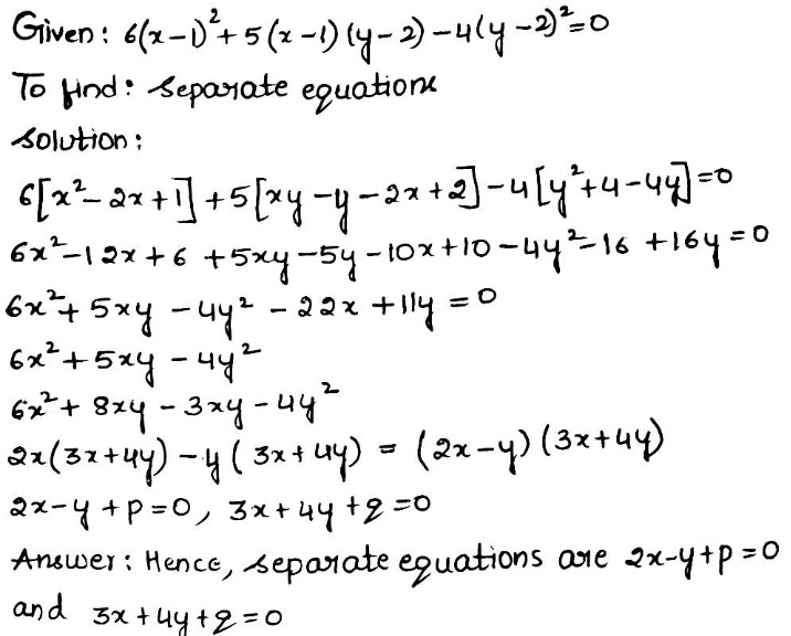 Find The Separate Equation Of The Following Pair Of Straight Lines6 X 1 2 5 X 1 Y 2 4 Y 2 2 0 Snapsolve