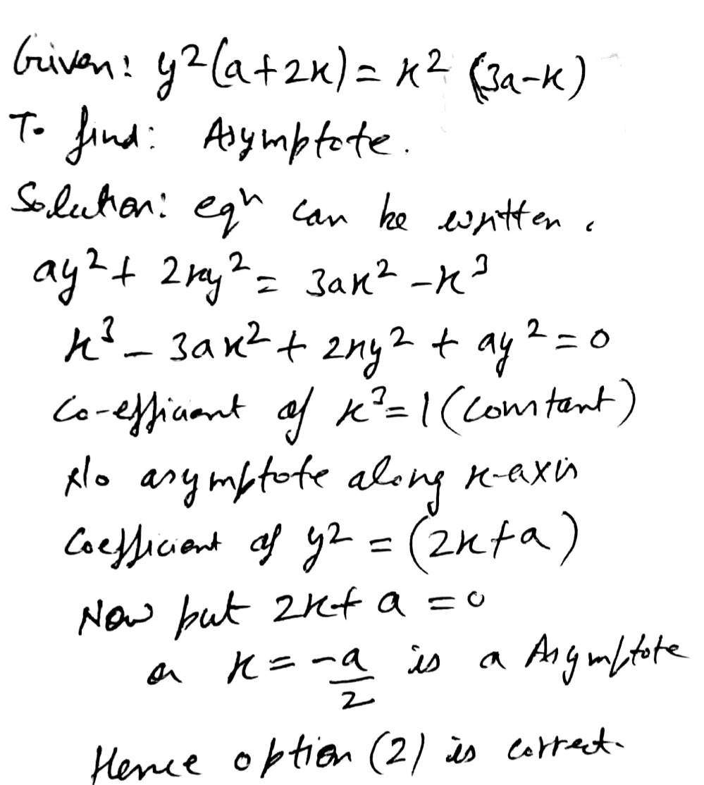 An Asymptote To The Curve Y 2 A 2x X 2 3a X Is1 X 3a 2 X A 2 3 X A 2 4 X 0 Snapsolve