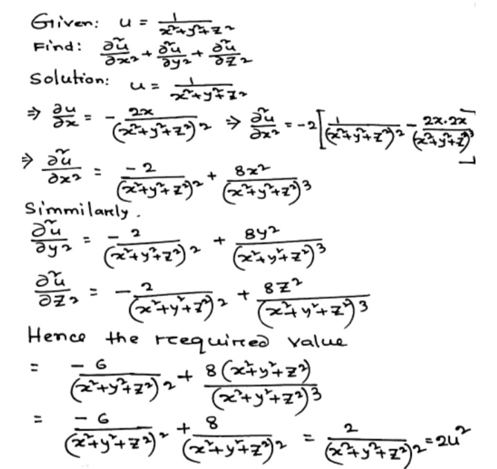 Let W X Y Z Frac 1 Sqrt X 2 Y 2 Z 2 X Y Z Neq 0 0 0 Show That Frac A 2 W Ax 2 Frac A 2 W Partial Y 2 Frac A 2 W Az 2 0 Snapsolve