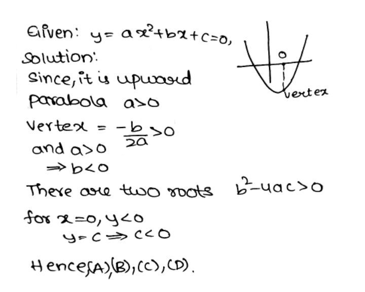 Graph Of Y Ax 2 Bx C Is Given Adjacently Whatconclusions Can Be Drawn From The Graph I A 0 Ii B 0 I C 0 Iv B 2 4ac 0 1 I And Iy 2 Ii And Iii 3 I Ii And Iv 4 I Ii Iii And