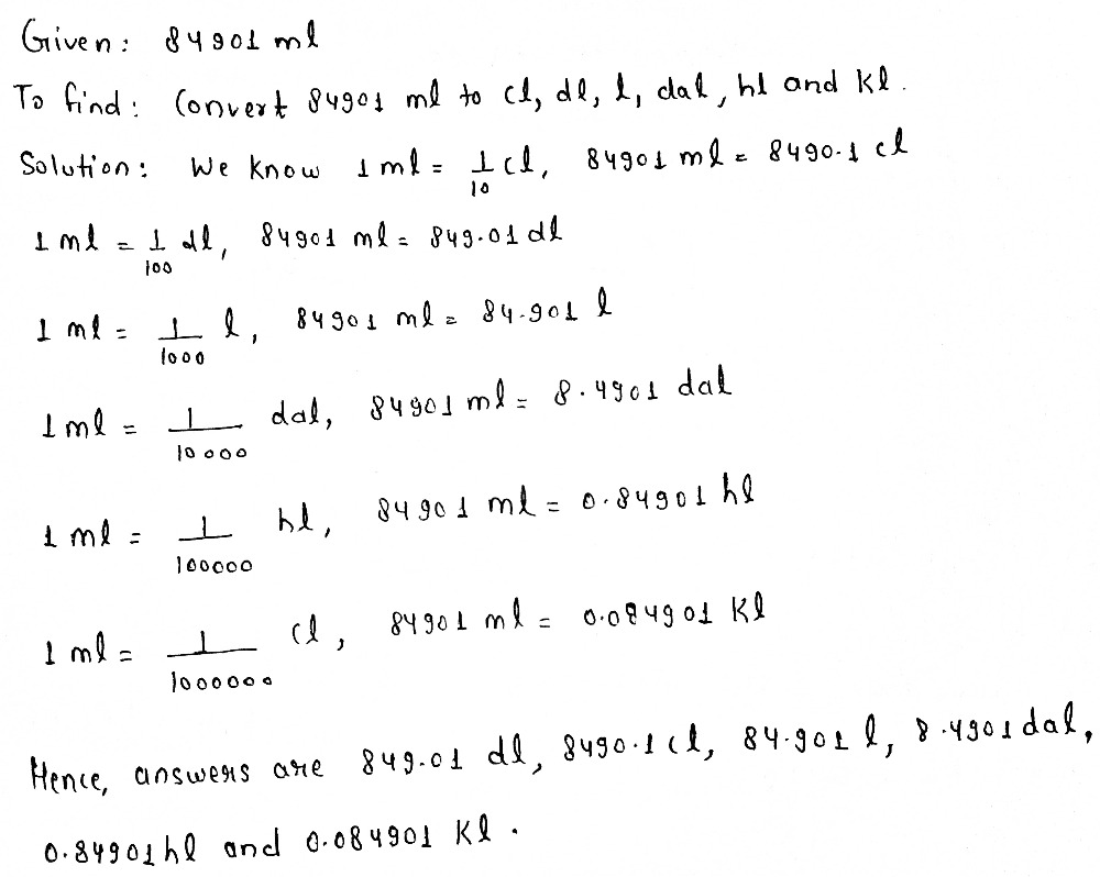 10 Convert Ml To Cl Dl L Dal Hl And Kl Snapsolve