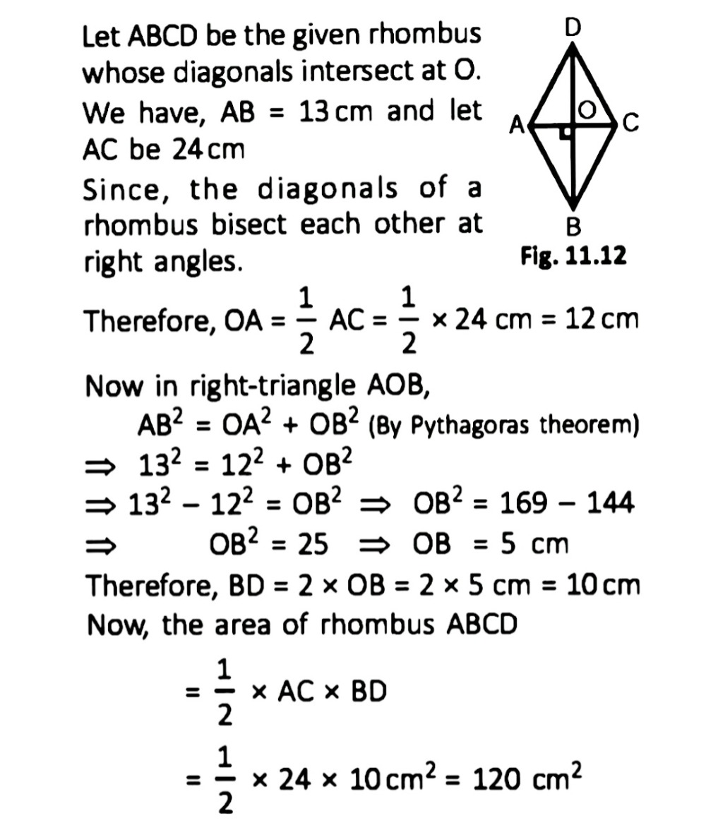 Allel Nther Two Vertices To The Alagonlal Ale O J Auu µ Wu Ue Alea Vi Une Neld Rind The Area Of Rhombus Having Side Equal To 13 Cm