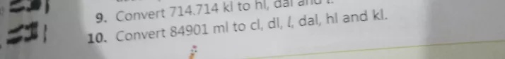 9 Convert 714 714 Ki To Hl Dal Dllu L10 Convert Ml To Cl Dl L Dal Hl And Kl Frac 2 2 Snapsolve