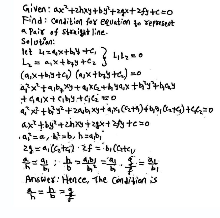 If S Ax 2 2hxy By 2 2gx 2fy C 0 Is The Equation Of Conic Then Todetermine A Locus Of The Middle Points Of A System Of Parallel Chords M D U 07 B The Condition That The Two Straight Lines Y Mx And Y M X