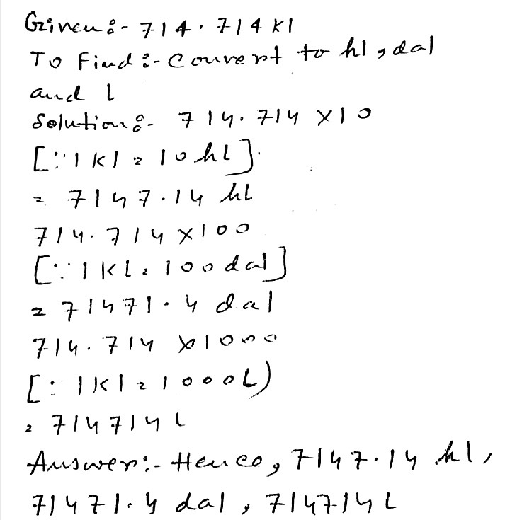 9 Convert 714 714 Ki To Hl Dal Dllu L10 Convert Ml To Cl Dl L Dal Hl And Kl Frac 2 2 Snapsolve