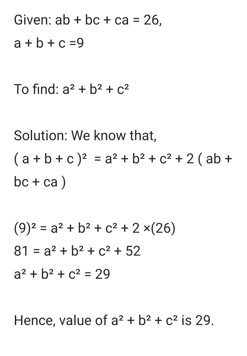 Ab Ca Overline 26 And A B C 9 Find A 2 B 2 C 2 If B2 E2 64 Andah Snapsolve