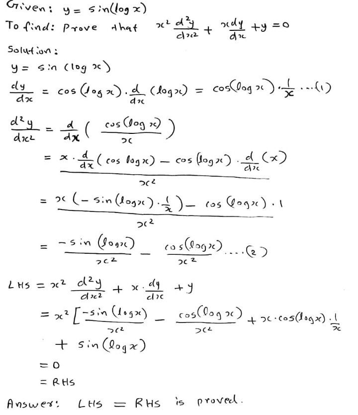 I F Y Sin Log X Prove Thatx 2 Cdot Frac D 2 Y Dx 2 Xfrac Dy Dx Y 0 Snapsolve