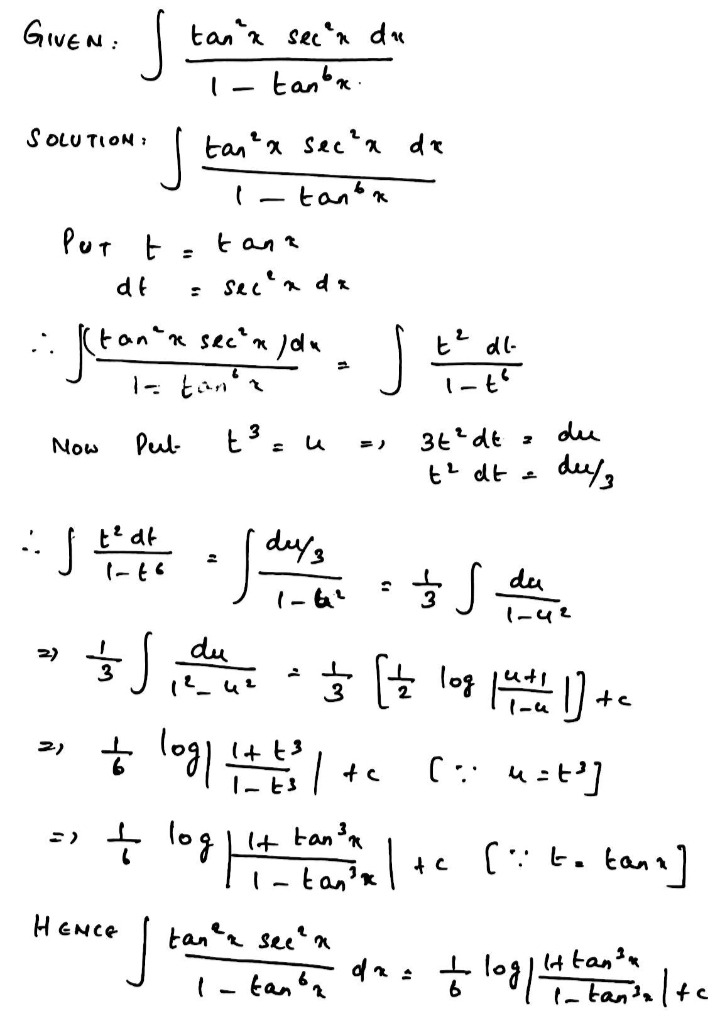 Find Int Frac Tan 2 X Sec 2 X 1 Tan 6 X Dx Snapsolve