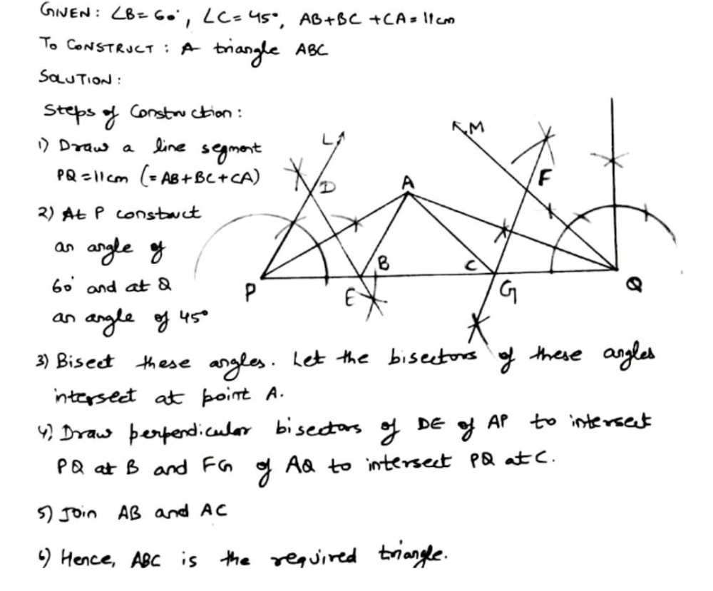 Construct A Triangle Abc In Which Angle B 60 Circ Angle C 45 Circ And Ab Ca 11cm Snapsolve