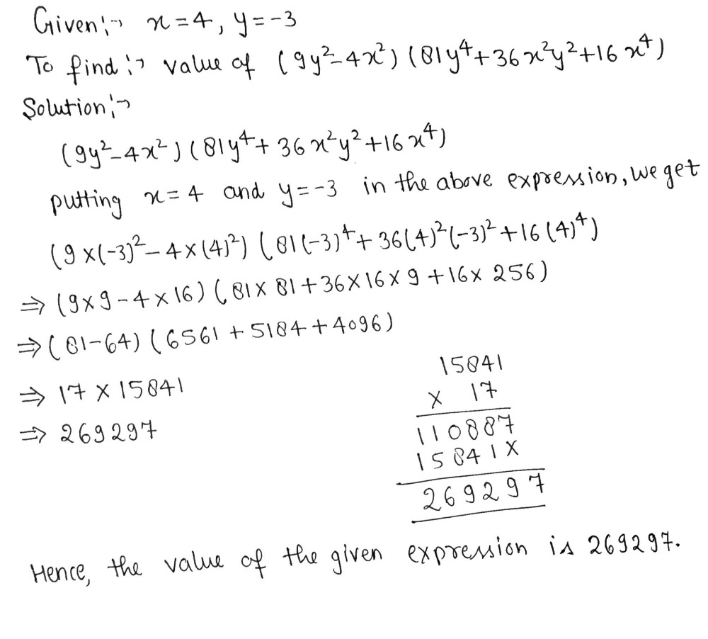 2 Lf X 4 And Y 3 Then Find The Values Of Each Of The Following Using In A 9y 2 4x 2 81y 4 36x 2 Y 2 16x 4 B Frac 4 X Frac X 4 Frac X 2 16 Frac 16 X 2 1 Snapsolve