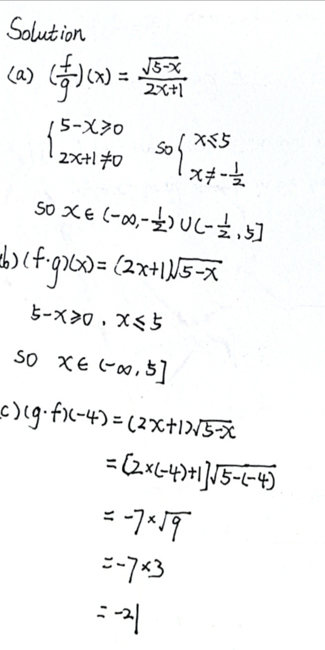 Given Functions F X Sqrt 5 X And G X 2x 1 A Find The Function Dfrac F G X And Its Domaln In Interval Notation B Find The Function Fcirc G X And Its Domain In Interval Notation C Evaluate Gcirc F 4 Type