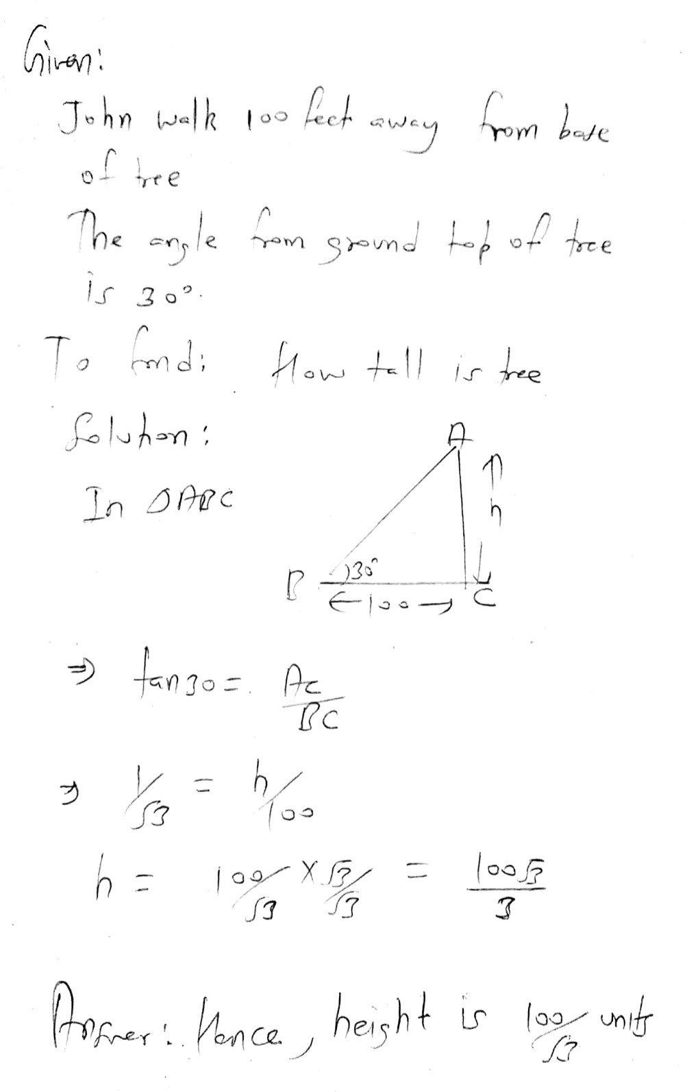 solved-john-wants-to-measure-the-height-of-a-tree-he-walks-exactly