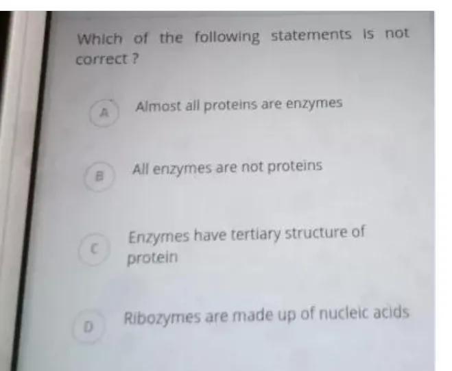 Which Of The Following Statements Is Notcorrect ?Almost All Proteins Are  Enzymesb All Enzymes Are Not Proteinsenzymes Have Tertiary Structure Ofc  Proteind Ribozymes Are Made Up Of Nucleic Acids | Snapsolve Which Of The Following Statements Is Notcorrect ?Almost All Proteins Are  Enzymesb All Enzymes Are Not Proteinsenzymes Have Tertiary Structure Ofc  Proteind Ribozymes Are Made Up Of Nucleic Acids | Snapsolve