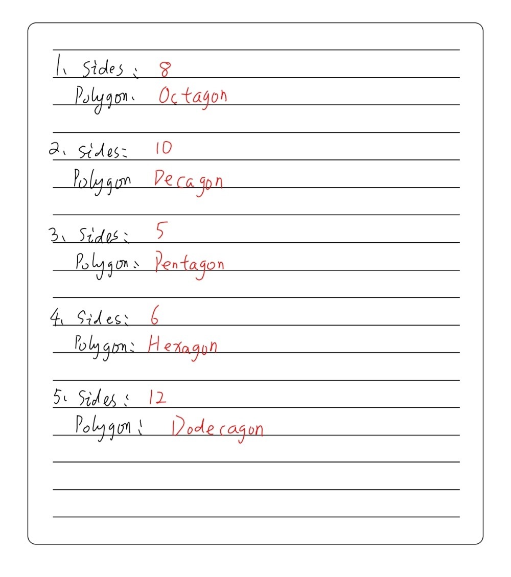 Count The Number Of Sides Of Each Polygon And Classify What Type Of Polygon Is It Based On Its Number Of Sides 1 Sides Polygon 2 Sides Polygon 3 Sides Polygon 4 Sides Polygon 5 Sides Polygon Snapsolve