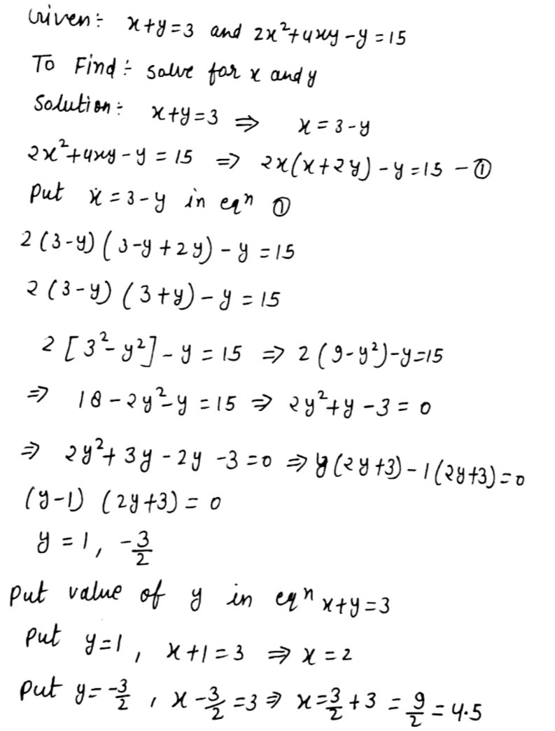 2 Solve Simultaneously For X And Y X Y 3 And 2x Gauthmath