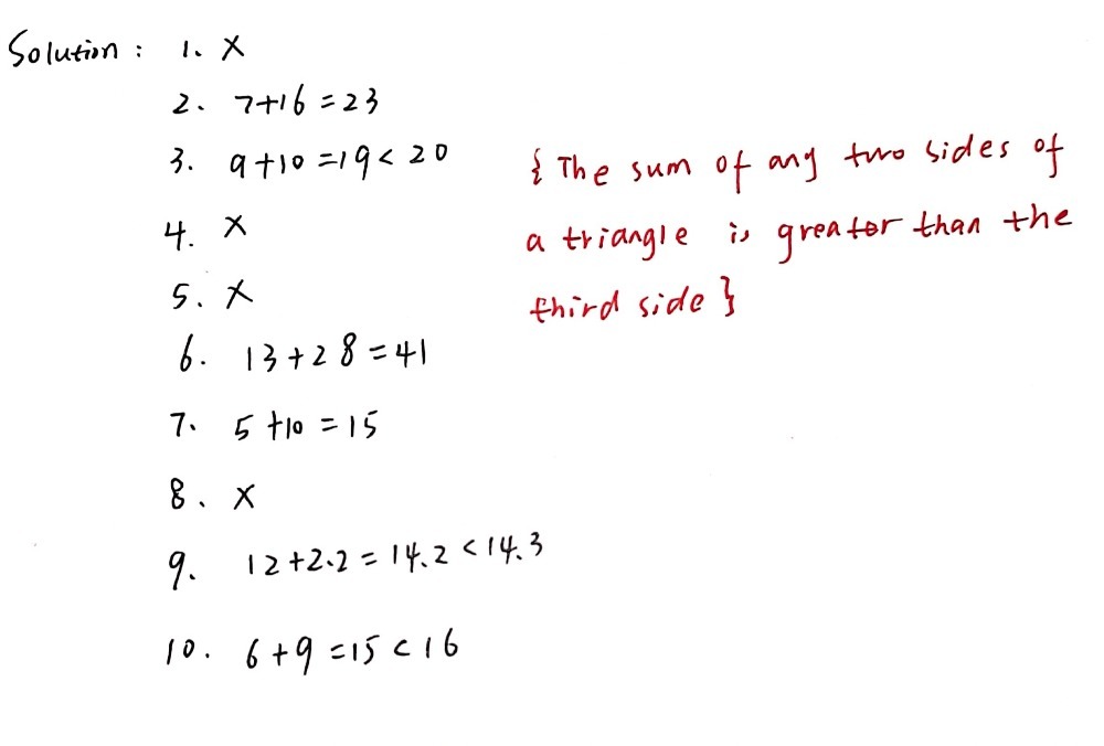 Put An X Mark If The Sides Given Can Form A Triang Gauthmath