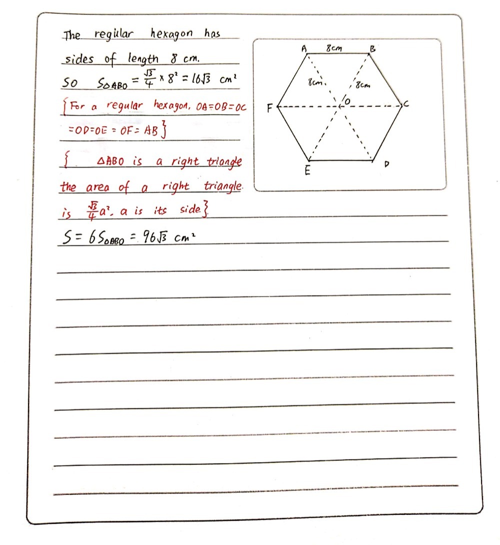 0 16 A Regular Hexagon Has Sides Of Length 8 Cm C Gauthmath