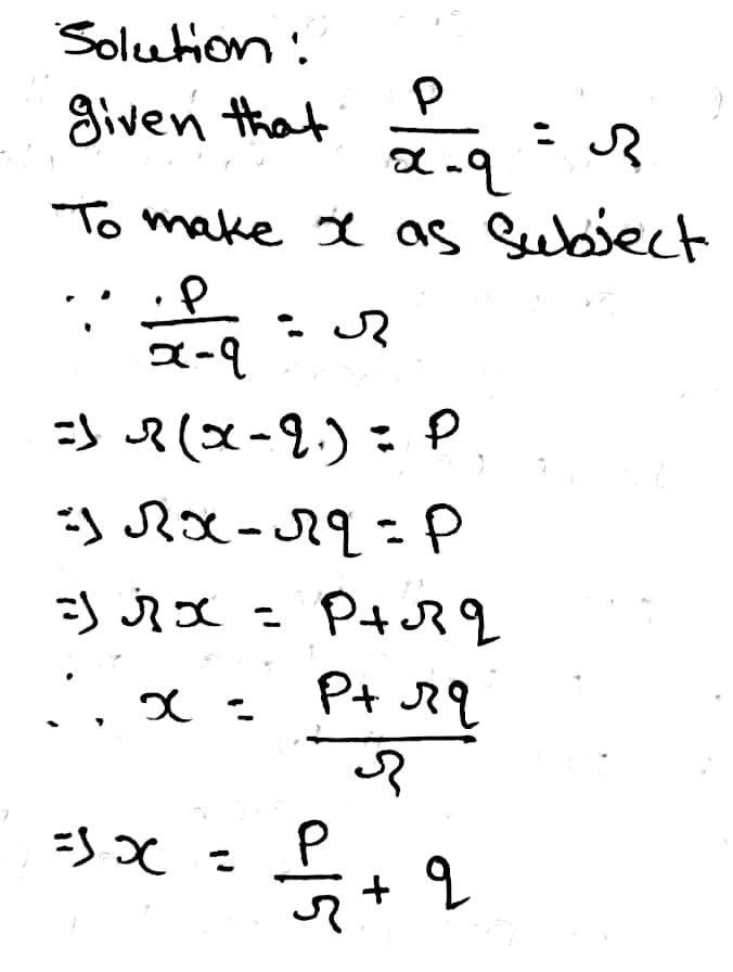 X Of U Make Ae The Subject Of The Formula P X Q Gauthmath