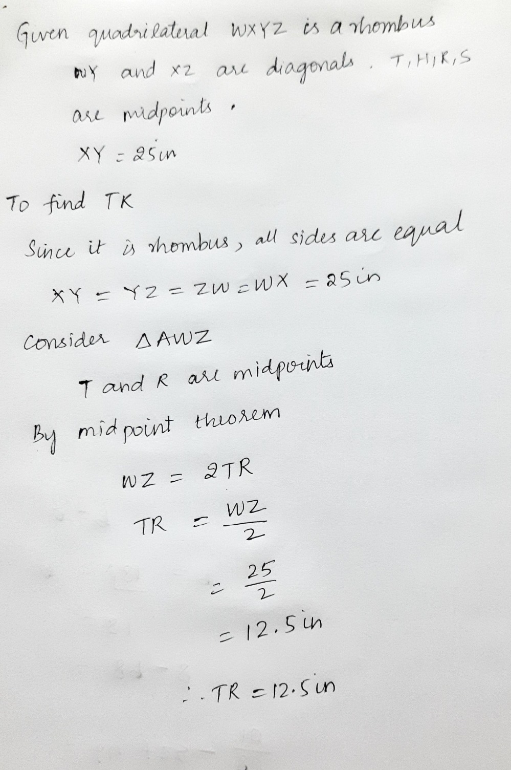 Quadrilateral Wxyz Is A Rhombus With Wy And Xz As Gauthmath