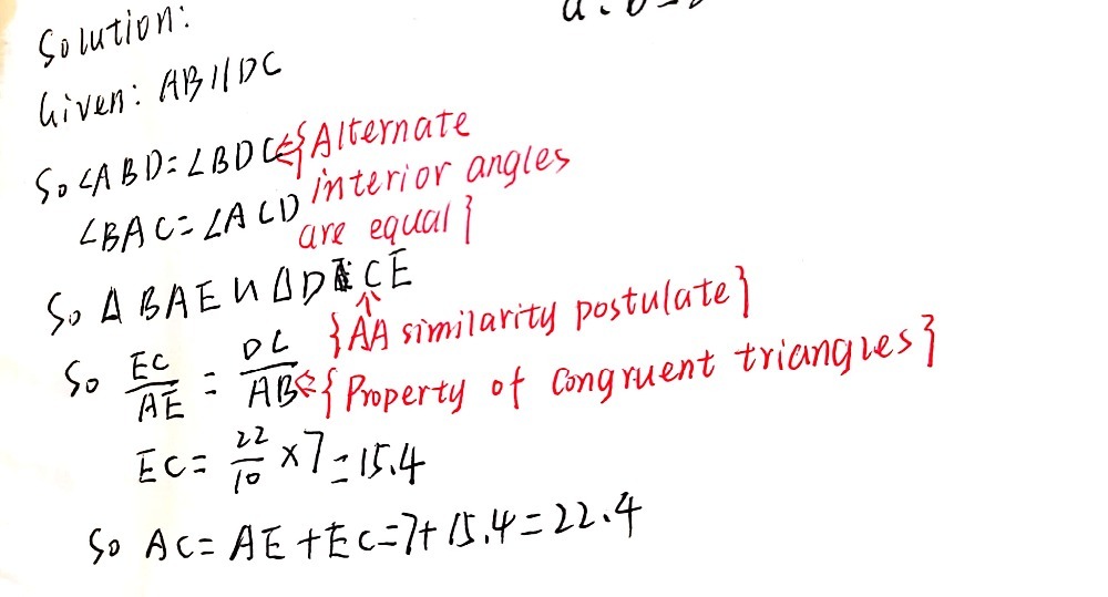 If Ab 10 Ae 7 And Dc 22 Find Ac A B E D C Sele Gauthmath