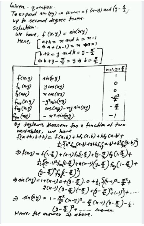 Expand Sin Xy In Powers Of X 1 And Y Frac Pi 2 Upto Second Degree Terms Snapsolve