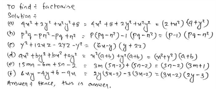 Factorise Using Suitable Grouping A 4x 2 2y 2 X 2 Y 2 8 B P 2 Q Pr 2 Pq R 2 C 6xy Y 2 12xz 2yz D Ax 2 By 2 Bx 2 Ay 2 E 15mn 6m 5n 2 F 6xy 4y 6 9x Snapsolve