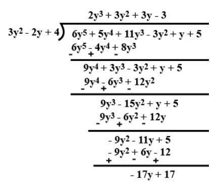 What Must Be Added To The Polynomial 11y 3 5y 4 6y 5 3y 2 Y 5 So That The Resulting Polynomial Is Exactly Divisible By 3y 2 2y 4 Snapsolve