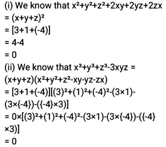 2 If X 3 Y 1 And Z 4 Find The Value Of E I X 2 Y 2 Z 2 2xy 2yz 2zx Ii X 3 Y 3 Z 3 3xyz Snapsolve