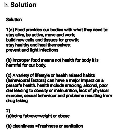 I Answer The Following Questions Briefly A What Are The Functions Of Food B What Is Meant By Improper Food C How Does Modem Life Style And Food Habits Affect Us Ii