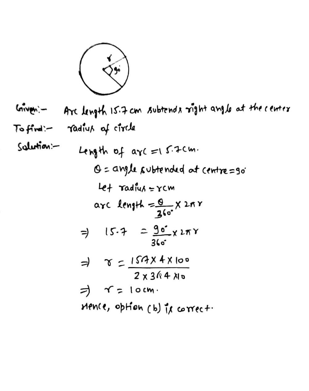 solved-an-arc-of-length-15-7-cm-subtends-a-right-angle-at-the-centre