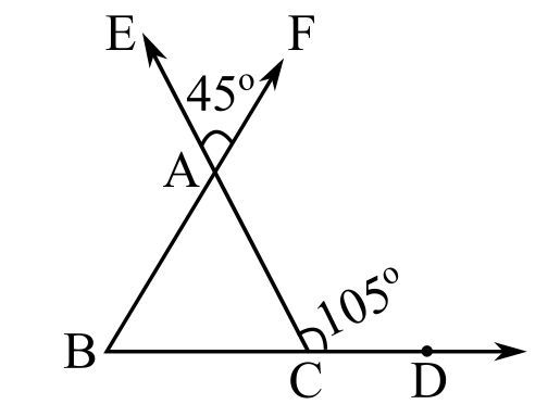 In Fig The Sides Ca And Ab Of A Delta Abc Have Been Produced To D E And F Respectively If Angle Acd 105 Circ And Angle Eaf 45 Circ Find All The