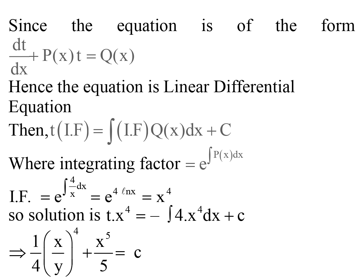 The Solution Of Y 5 X Y Xfrac Dy Dx 0 Is A X 4 4 1 5 X Y 5 C B X 5 5 1 4 X Y 4 C C X Y 5 X 4 4 C D Xy 4 X 5 5 C Snapsolve