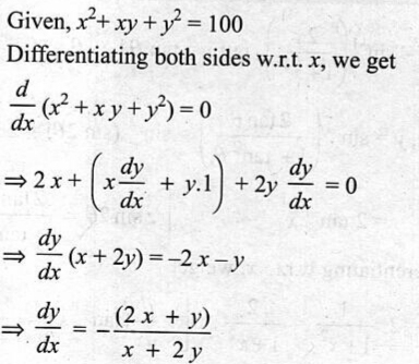 Find Frac Dy Dx In The Following X 2 Xyy Y 2 100 Snapsolve