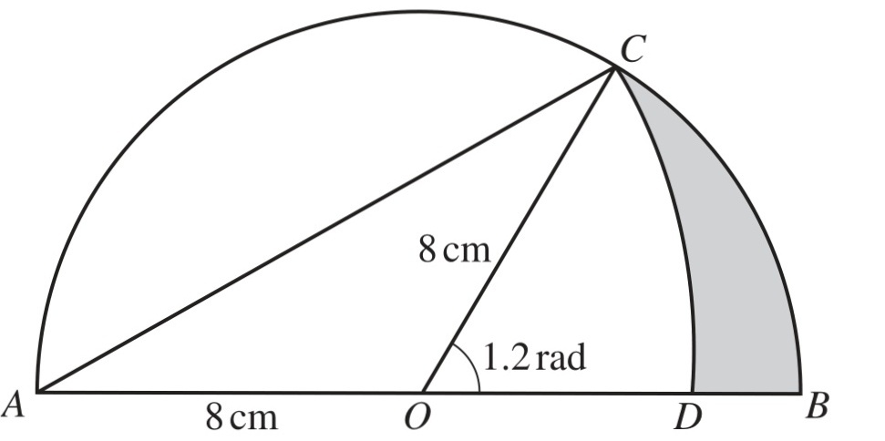 Solved The Diagram Shows A Semicircle Centre O Of Radius 8 Cm The Radius Oc Makes An