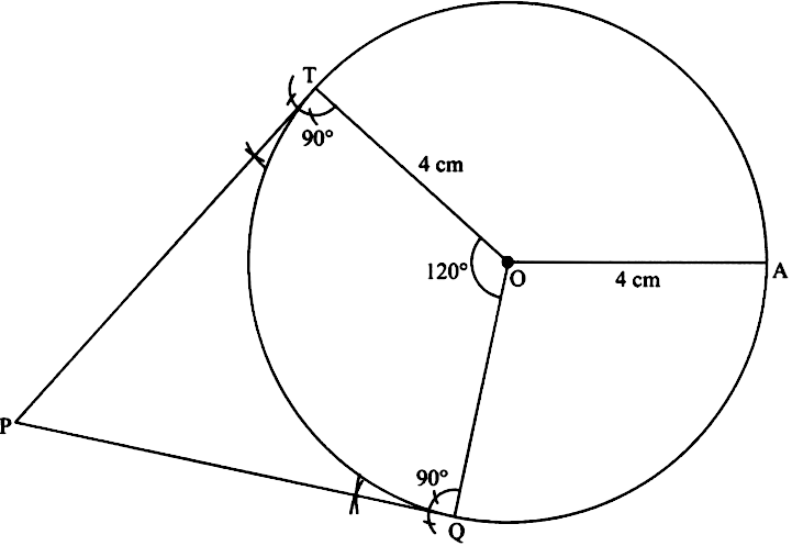 Construct Two Tangents Pt And Pq To A Circle Of Radius 4 Cm And Centre O Such That Angle Toq 1 Circ Snapsolve