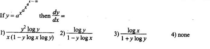 If Then Frac Dy Dx 1 Frac Y 2 Log Y X 1 Ylog Xlog Y 2 Frac Log Y 1 Ylog X 3 Frac Log X 1 Ylog Y 4 None Snapsolve
