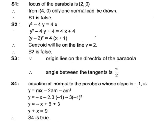 S1 From A Point 4 0 Three Distinct Normals Can Be Drawn To The Parabola Y 2 8xs2 Centroid Of A Triangle Formed By Joining The Foot Of Three Co Normal Points On The