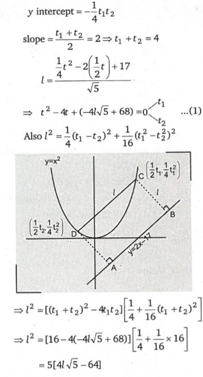 Consider One Side Ab Of A Square Abcd Read In Order On The Line Y 2x 17and The Other Two Vertices C D On The Parabola Y X 2 Minimum Intercept Of The Line Cd On Y Axis