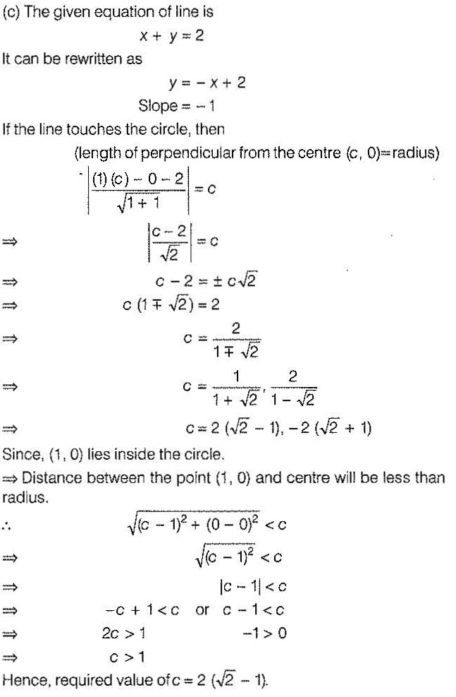 The Value Of C For Which X Y 2 Touches Circle X 2 Y 2 2cx 0 And 1 0 Liesinside The Circle Isa 2 B Sqrt 2 1c 2 Sqrt 2 1 D 2 Sqrt 2 1 Snapsolve