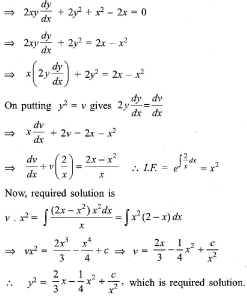 Solution Of Differential Equation X 2 2x 2y 2 Dx 2xy Dy 0 Is A Y 2 2x Frac 1 4 X 2 Frac C X 2 B Y 2 Frac 2 3 X X 2 Frac C X 2 C Y 2 Frac 2 3 X Frac X 2 4 Frac C X 2 D None Of These Snapsolve