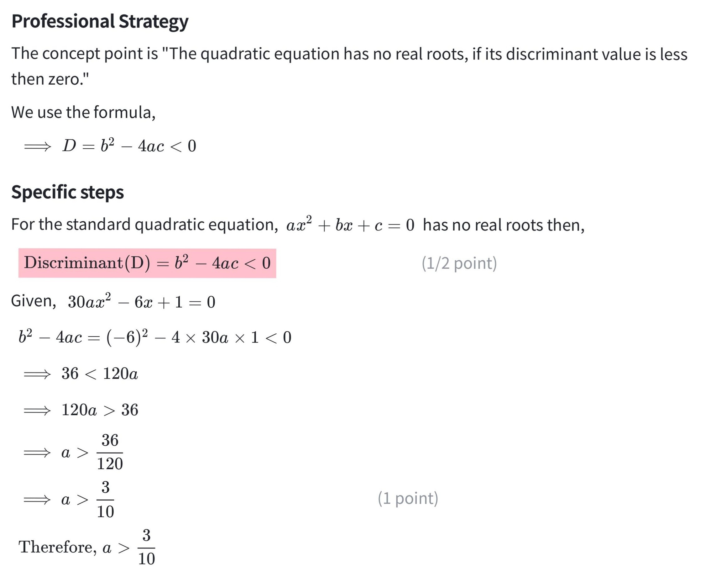 For What Value S Of A Quadratic Equation 30ax 2 6x 1 0 Has No Real Roots Snapsolve