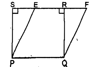 In The Figure If Parallelogram Pqfe And Rectangle Pqrs Are Of Equal Area Then Which Of The Following Is True A Perimeter Of Pqrs Gt Perimeter Of Pqfe B Perimeter Of Pqrs Perimeter Of