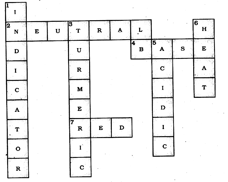 Fill In The Crossword Given Below With The Help Of The Clues Provided Across 2 The Solution Which Does Not Change The Colour Of Either Red Or Blue Litmus 4 Phenolphthalein Gives Pink Colour In Fill In The Crossword Given Below With The Help Of The Clues Provided Across 2 The Solution Which Does Not Change The Colour Of Either Red Or Blue Litmus 4 Phenolphthalein Gives Pink Colour In