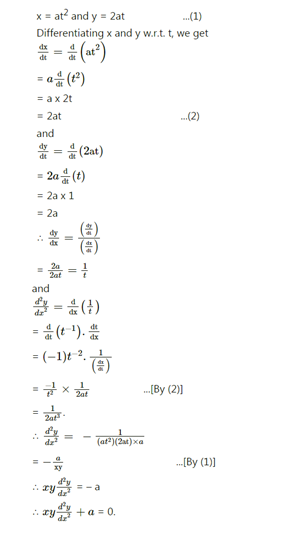 Solved: If x = at2 and y = 2at, then show that xy fracd2y dx[algebra ...